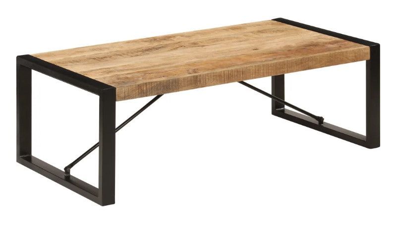 Table basse rectangulaire bois massif clair et métal noir Louane - Photo n°1