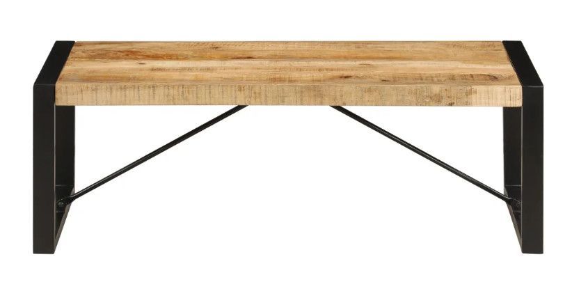Table basse rectangulaire bois massif clair et métal noir Louane - Photo n°2