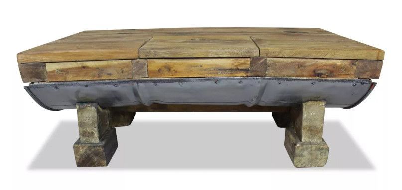 Table basse rectangulaire bois massif recyclé et métal galvanisé Pury - Photo n°1