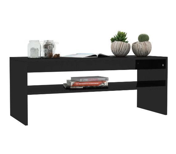 Table basse rectangulaire bois noir brillant Sonya - Photo n°1