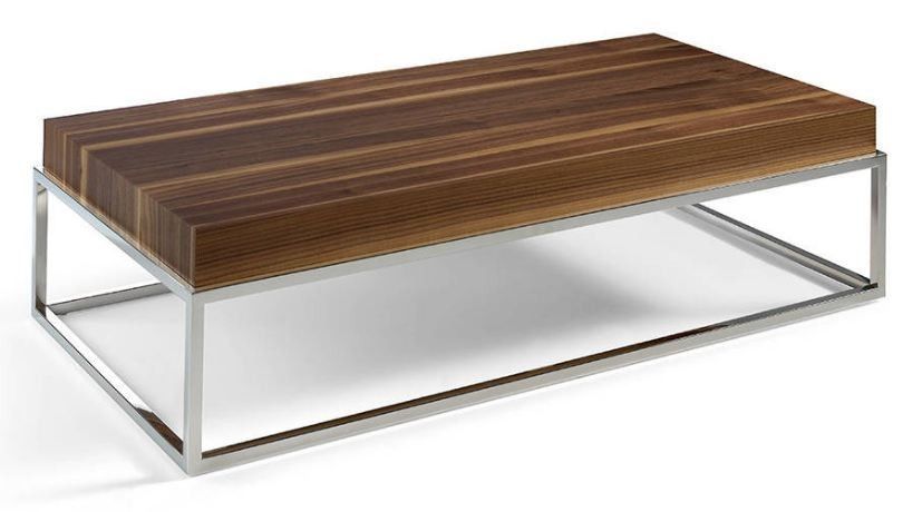 Table basse rectangulaire bois plaqué noyer et acier inoxydable Gucca - Photo n°1