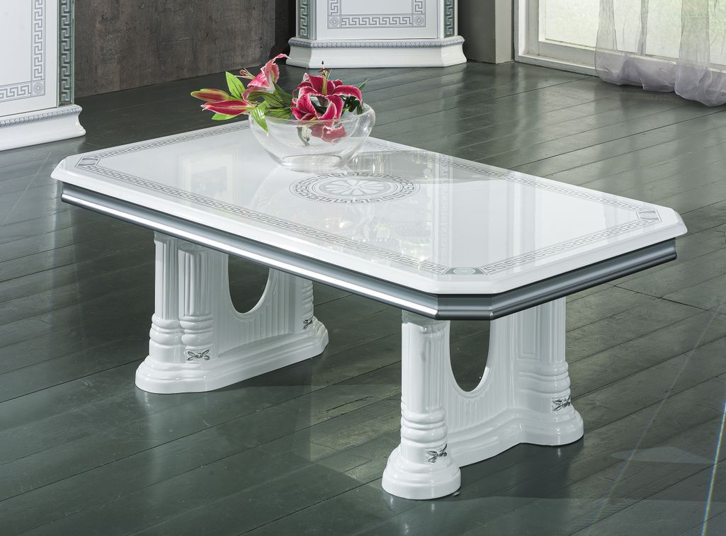 Table basse rectangulaire bois vernis laqué brillant blanc et gris Vinza 130 cm - Photo n°2