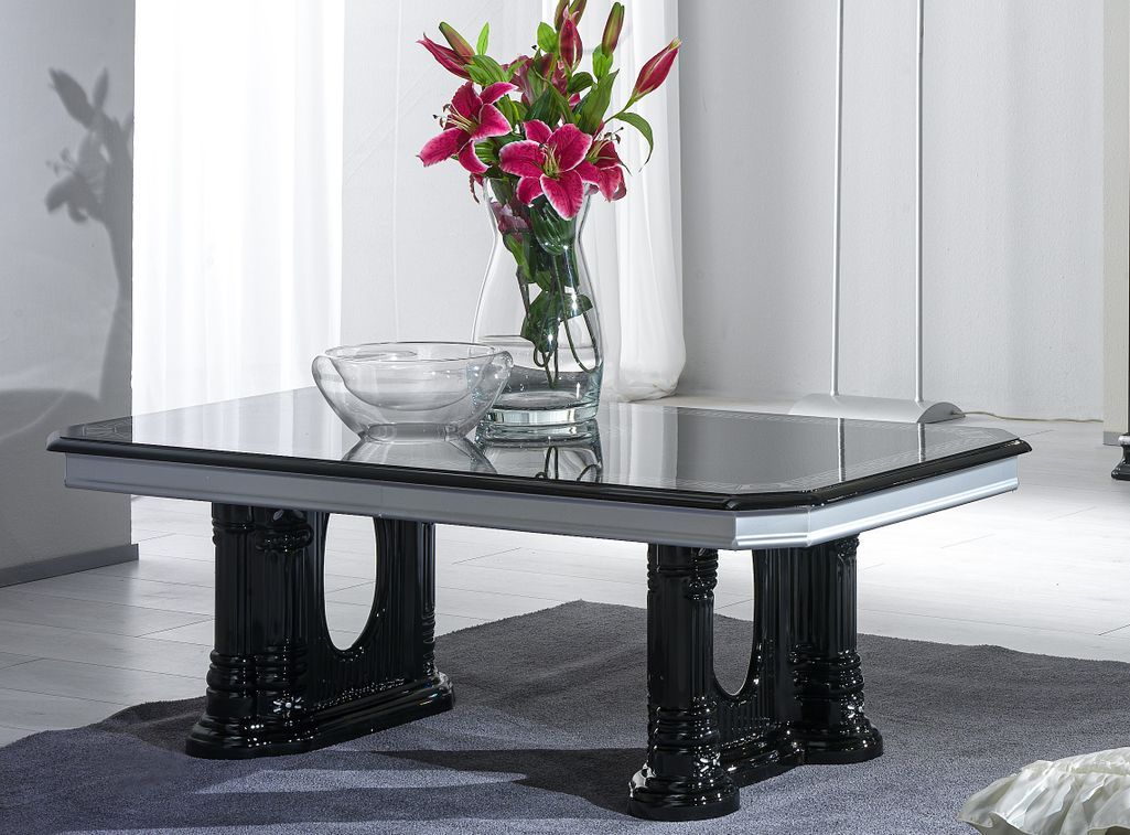 Table basse rectangulaire bois vernis laqué brillant noir et gris Vinza 130 cm - Photo n°2