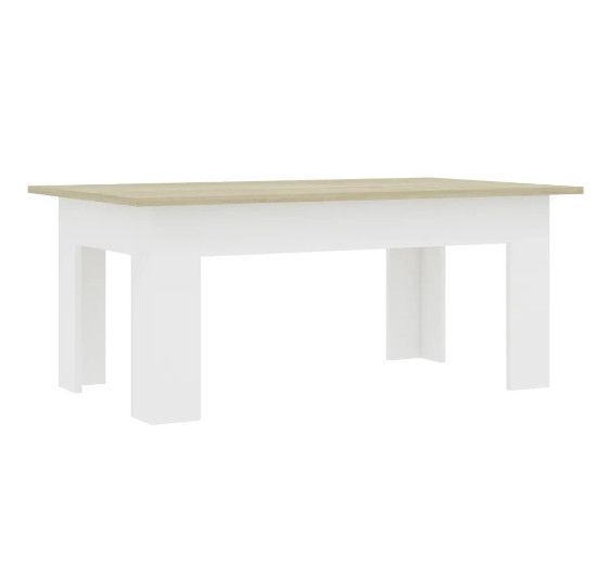 Table basse rectangulaire chêne clair et blanc Evi - Photo n°1