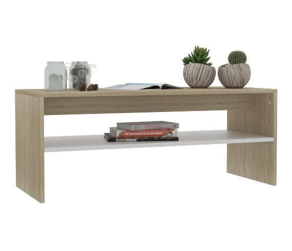 Table basse rectangulaire chêne clair et bois blanc Sonya - Photo n°1