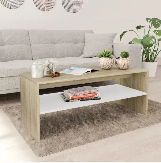 Table basse rectangulaire chêne clair et bois blanc Sonya - Photo n°2