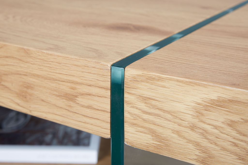 Table basse rectangulaire bois chêne clair et verre Neena - Photo n°2