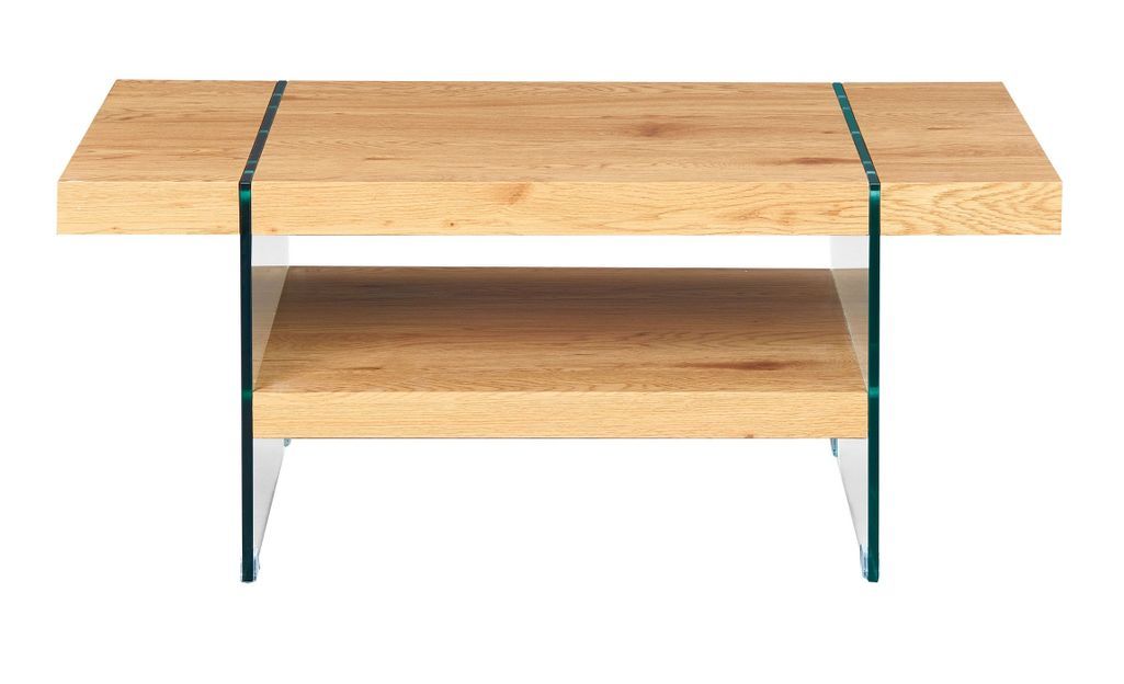 Table basse rectangulaire bois chêne clair et verre Neena - Photo n°1