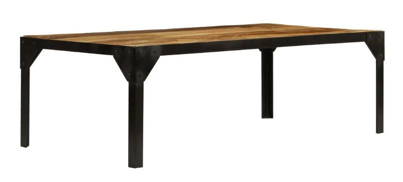 Table basse rectangulaire manguier massif foncé et métal noir Maneci - Photo n°2