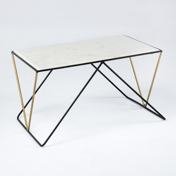 Table basse rectangulaire marbre blanc et métal noir et doré Karl - Photo n°1