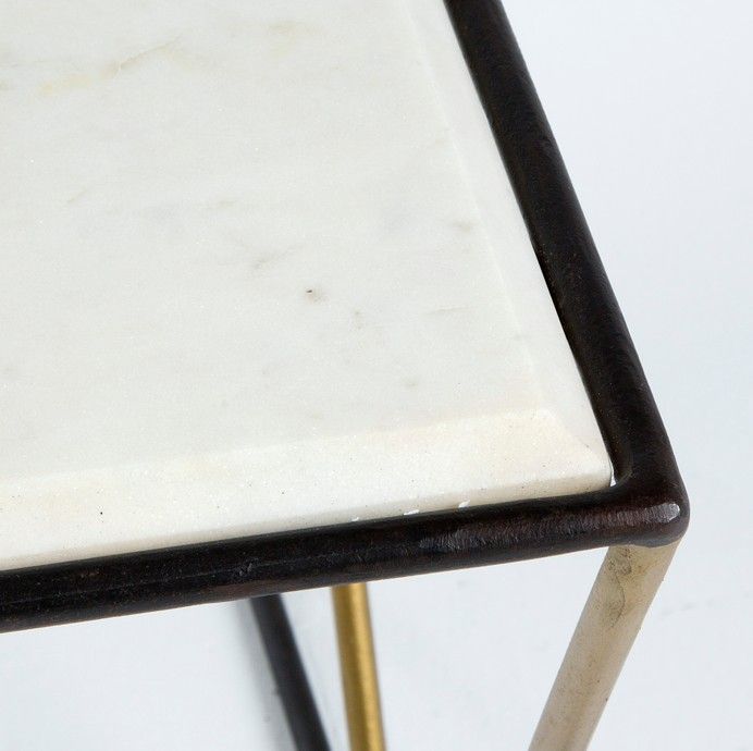 Table basse rectangulaire marbre blanc et métal noir et doré Karl - Photo n°2