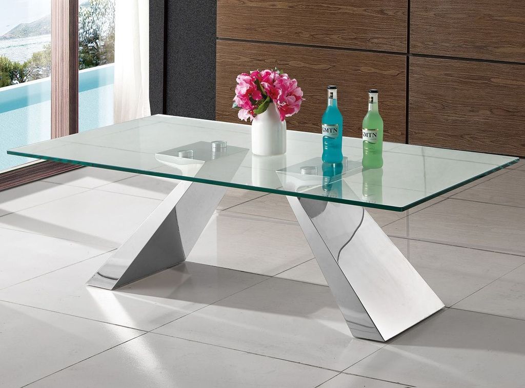 Table basse rectangulaire verre trempé et pieds métal chromé brillant Lilo 130 cm - Photo n°1