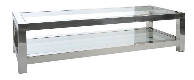 Table basse rectangulaire plateau verre et métal argenté Licia - Photo n°1