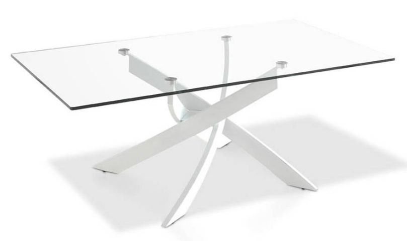 Table basse rectangulaire plateau verre trempé et pieds acier blanc Majestua - Photo n°1