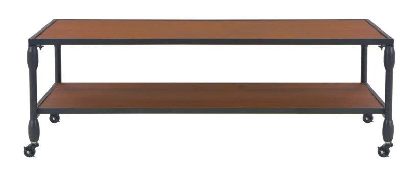 Table basse rectangulaire sur roulettes pin massif foncé et métal noir Cassie - Photo n°2