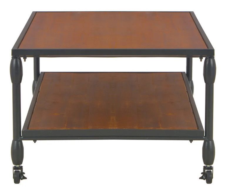 Table basse rectangulaire sur roulettes pin massif foncé et métal noir Cassie - Photo n°3