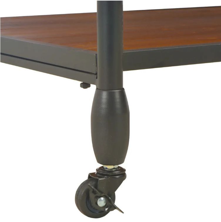 Table basse rectangulaire sur roulettes pin massif foncé et métal noir Cassie - Photo n°4