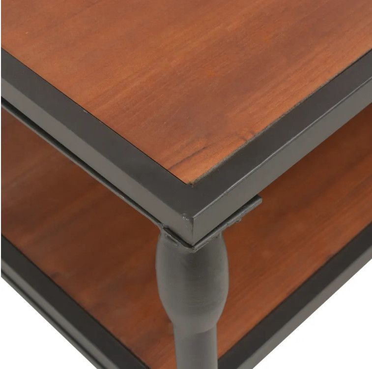 Table basse rectangulaire sur roulettes pin massif foncé et métal noir Cassie - Photo n°5