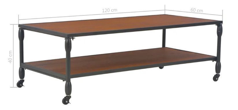 Table basse rectangulaire sur roulettes pin massif foncé et métal noir Cassie - Photo n°6