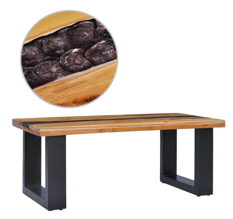 Table basse rectangulaire teck massif clair et manguier noir Tamie - Photo n°2