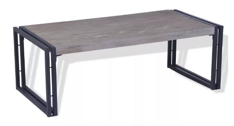 Table basse rectangulaire teck massif gris foncé et métal noir Paki - Photo n°1