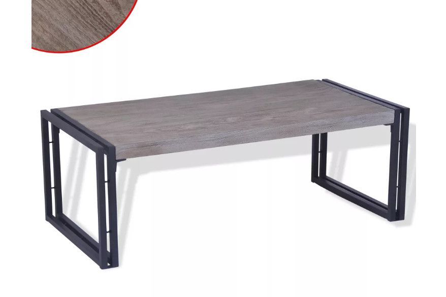 Table basse rectangulaire teck massif gris foncé et métal noir Paki - Photo n°2