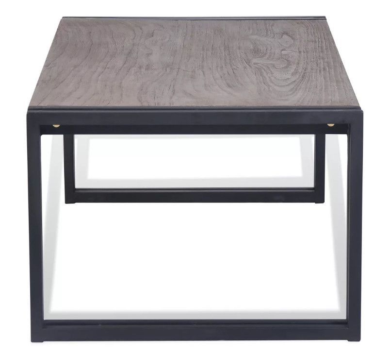 Table basse rectangulaire teck massif gris foncé et métal noir Paki - Photo n°4
