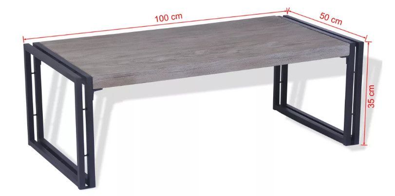 Table basse rectangulaire teck massif gris foncé et métal noir Paki - Photo n°7