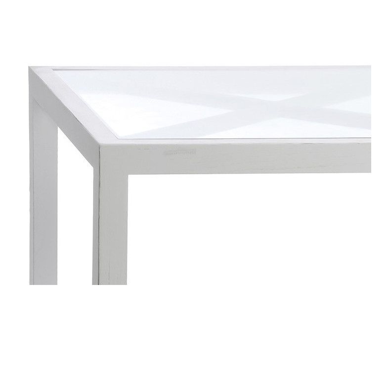 Table basse rectangulaire verre et bois massif blanc Licia 110 cm - Photo n°2