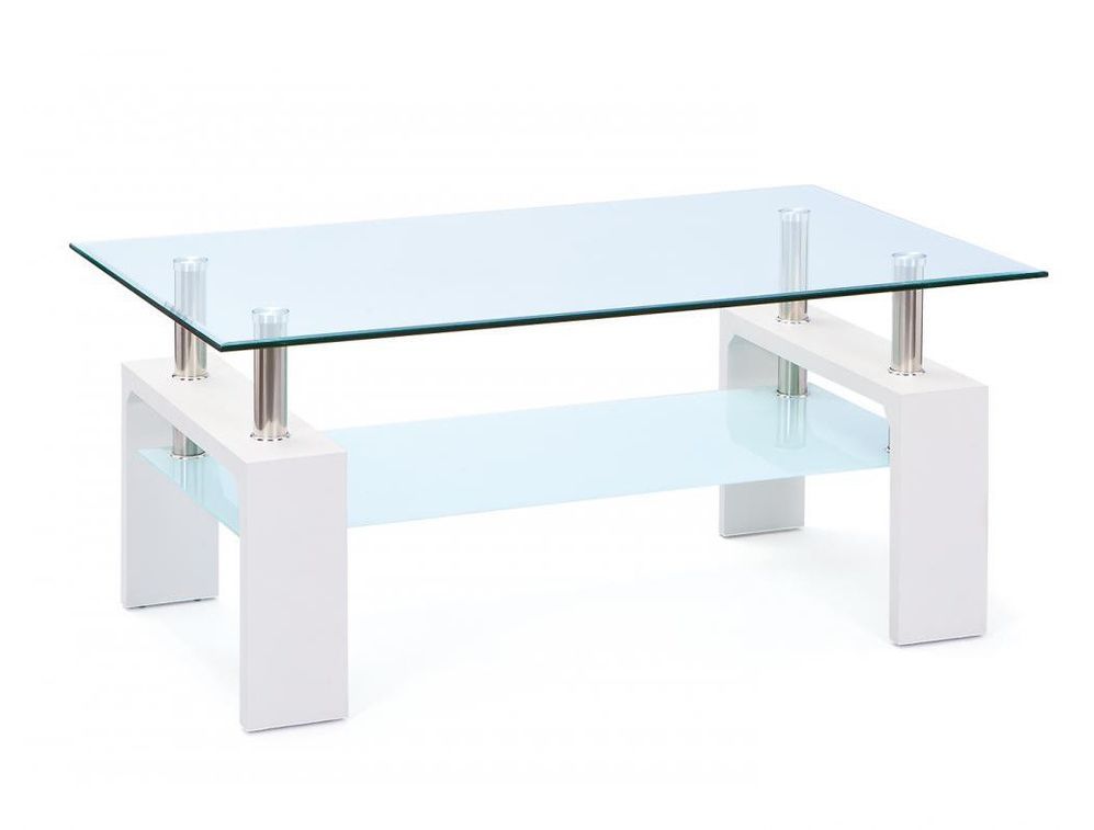 Table basse rectangulaire verre et pieds bois blanc Eva 100 cm - Photo n°1