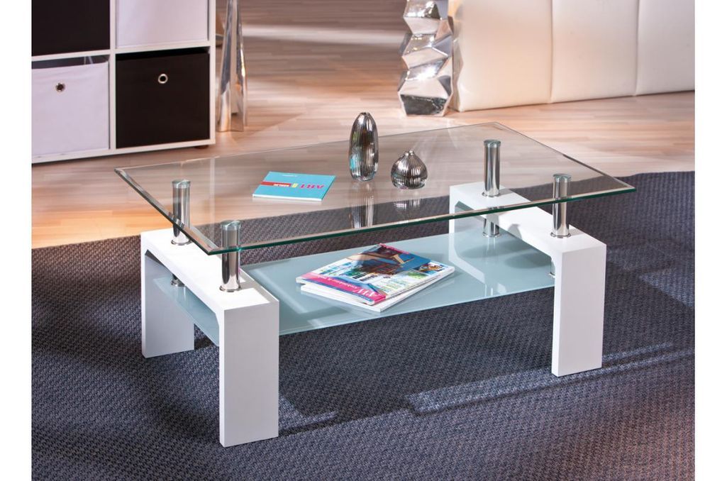Table basse rectangulaire verre et pieds bois blanc Eva 100 cm - Photo n°3