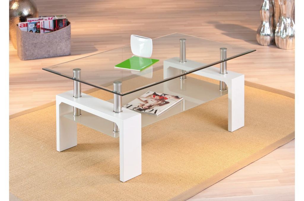 Table basse rectangulaire verre et pieds bois blanc Eva 100 cm - Photo n°4
