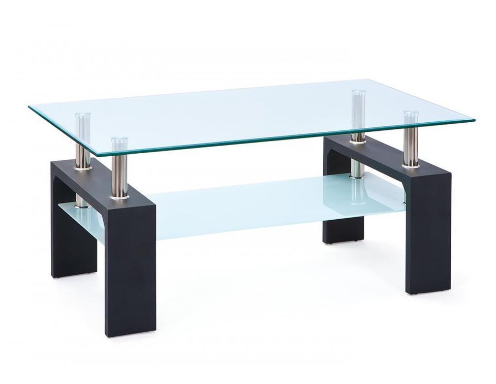 Table basse rectangulaire verre et pieds bois noir Eva 100 cm - Photo n°1