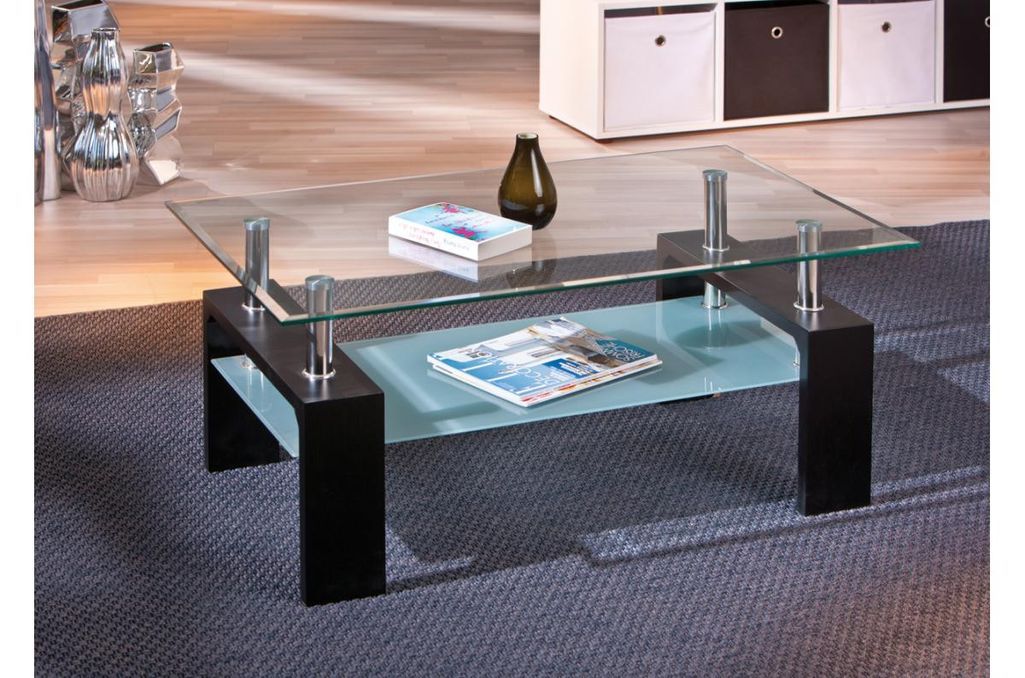 Table basse rectangulaire verre et pieds bois noir Eva 100 cm - Photo n°3