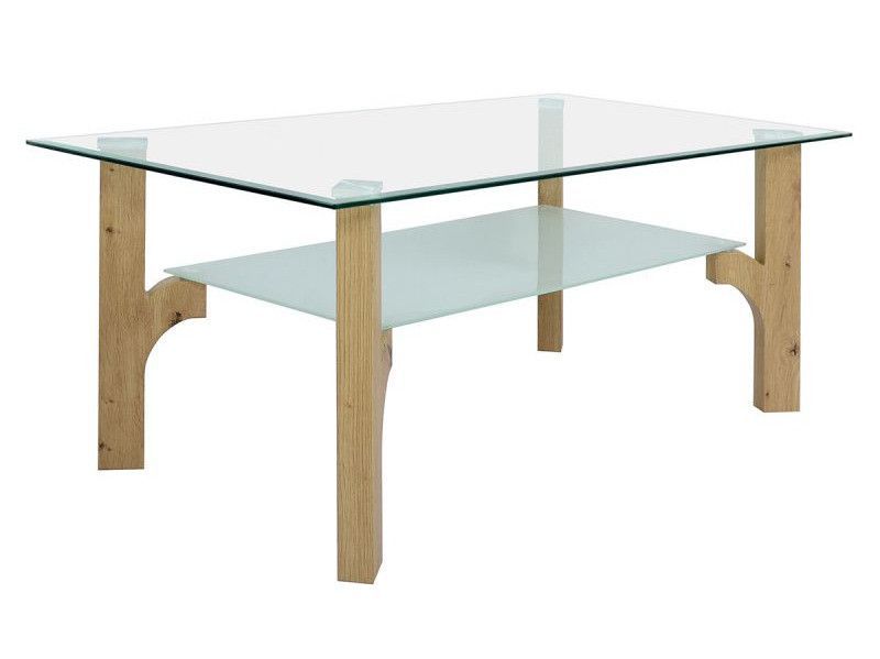 Table basse rectangulaire verre et pieds chêne clair Oré 110 cm - Photo n°1