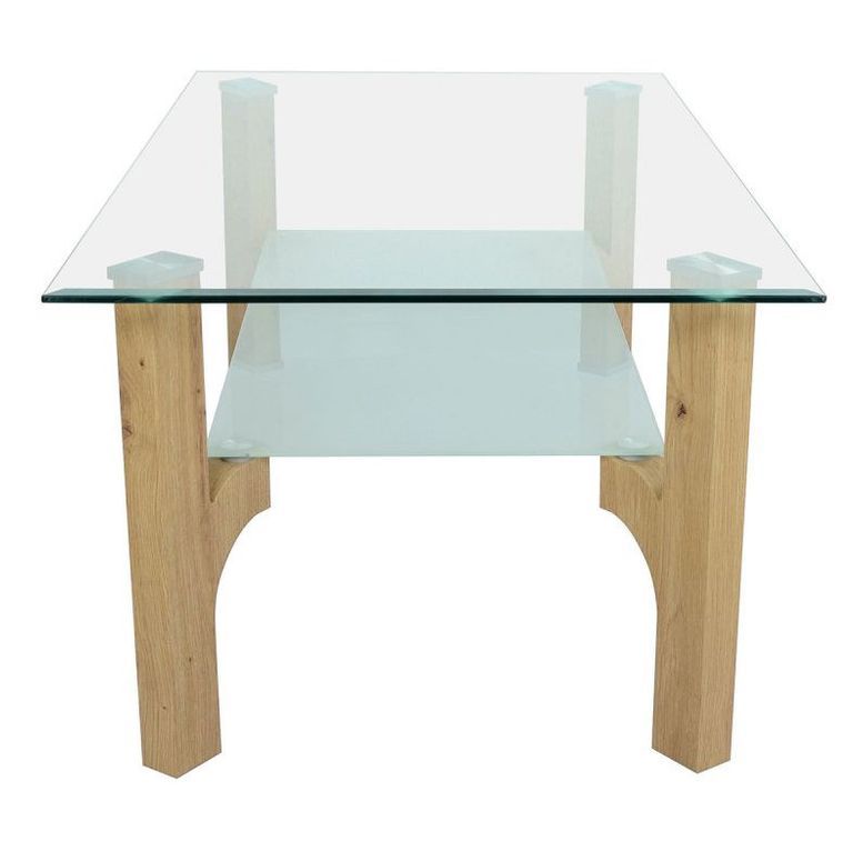 Table basse rectangulaire verre et pieds chêne clair Oré 110 cm - Photo n°2