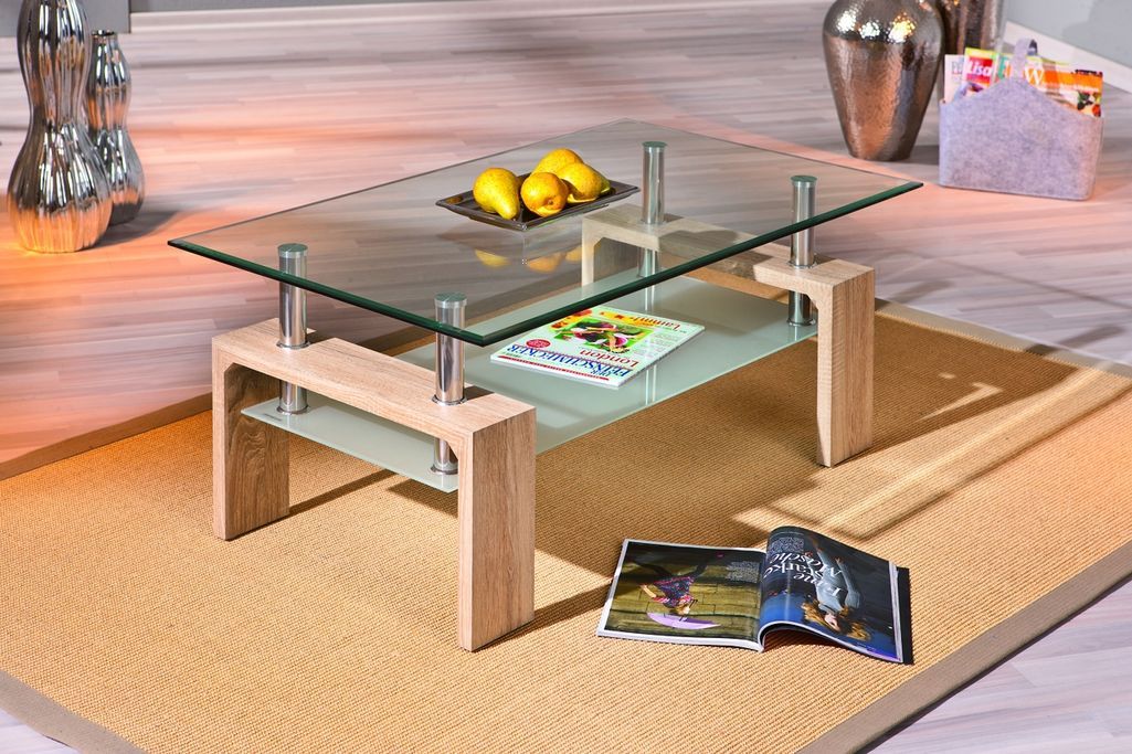 Table basse rectangulaire verre et pieds chêne clair Eva 100 cm - Photo n°3