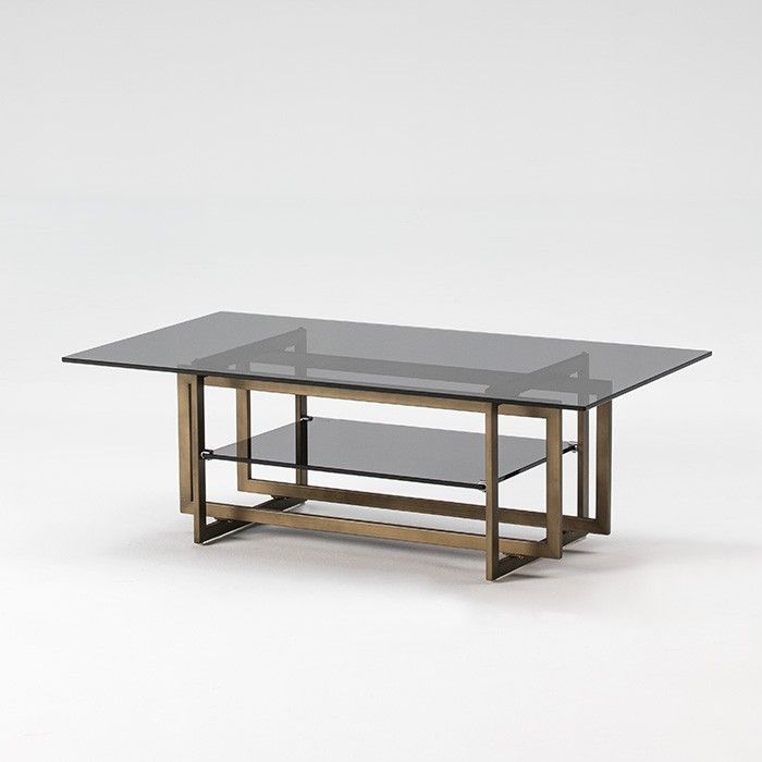Table basse rectangulaire verre fumé et métal bronze Kili - Photo n°1