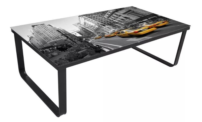 Table basse rectangulaire verre imprimé city et métal noir Rainbow - Photo n°1