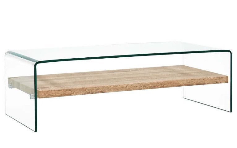 Table basse rectangulaire verre transparent et chêne clair Allissa - Photo n°1