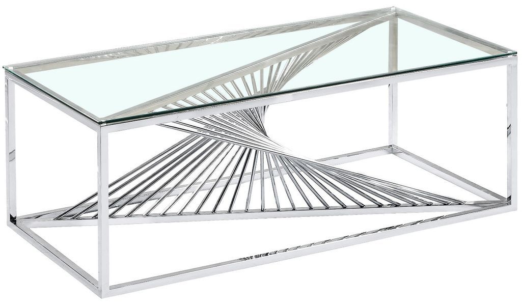 Table basse rectangulaire verre transparent et métal argenté Britanny - Photo n°1