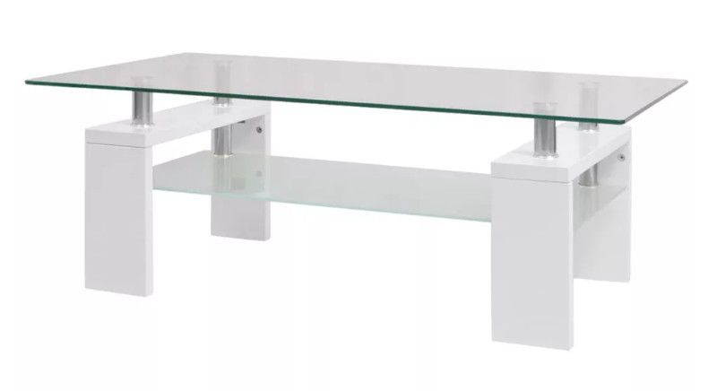 Table basse rectangulaire verre trempé et bois blanc brillant Biss - Photo n°1