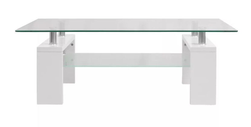 Table basse rectangulaire verre trempé et bois blanc brillant Biss - Photo n°3