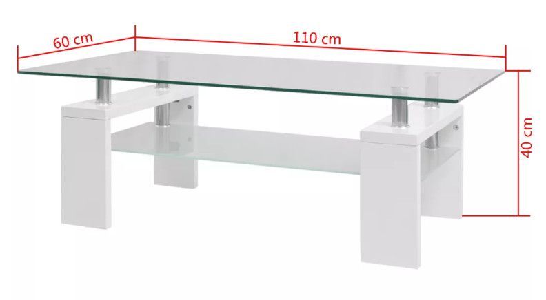 Table basse rectangulaire verre trempé et bois blanc brillant Biss - Photo n°5