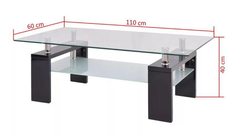 Table basse rectangulaire verre trempé et bois noir brillant Biss - Photo n°5