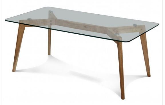 Table basse rectangulaire verre trempé et chêne massif clair Bjorg 90 cm - Photo n°1