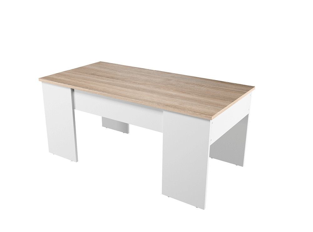Table basse relevable avec rangement bois mélaminé blanc et naturel Doppy 100 cm - Photo n°3