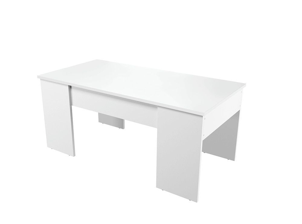 Table basse relevable avec rangement bois mélaminé blanc Doppy 100 cm - Photo n°4
