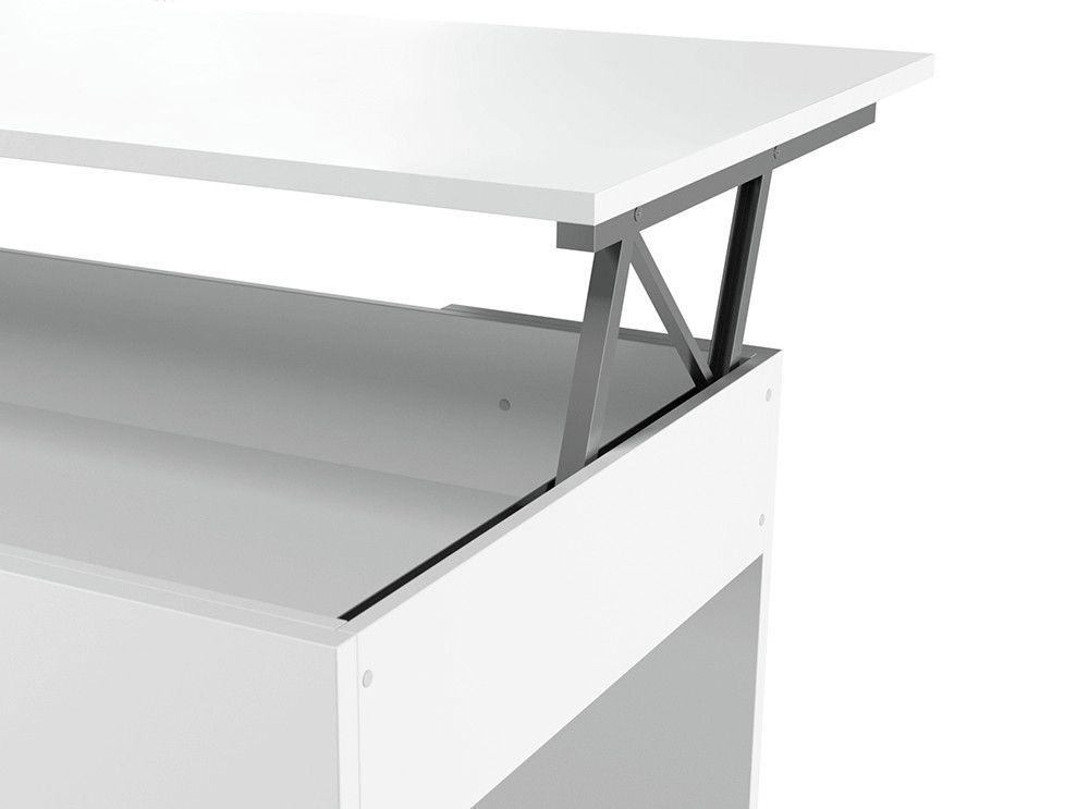 Table basse relevable avec rangement bois mélaminé blanc Doppy 100 cm - Photo n°5