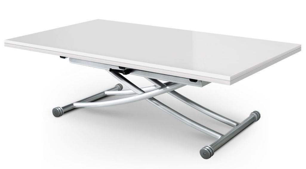 Table basse relevable et extensible blanc laqué Kazer L 120/150 x P 75/120 x H 39/76 cm - Photo n°1